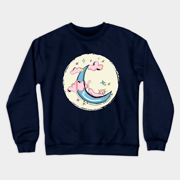 Moon and Cat Crewneck Sweatshirt by herubintang